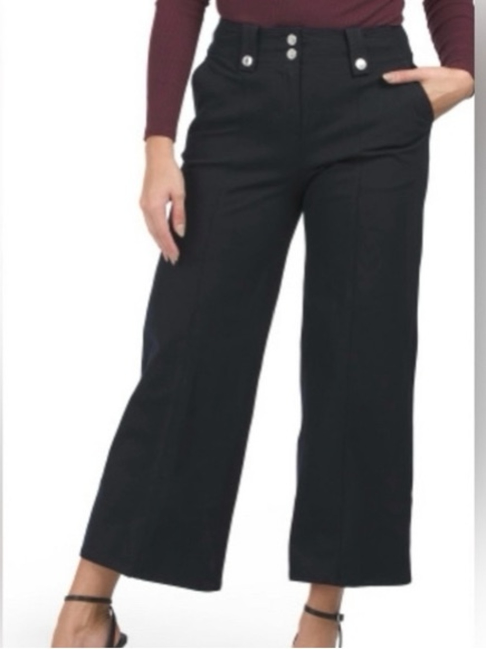 10 Crosby Derek Lam Delos Cropped Wide Leg Sailor Pants Black Size 4